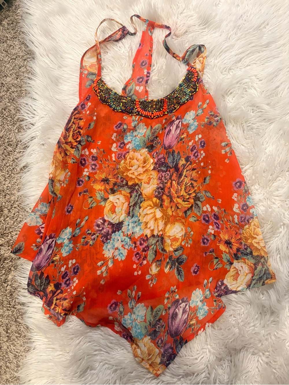 Girls Red Floral Beaded Halter Top - Kids Accessories